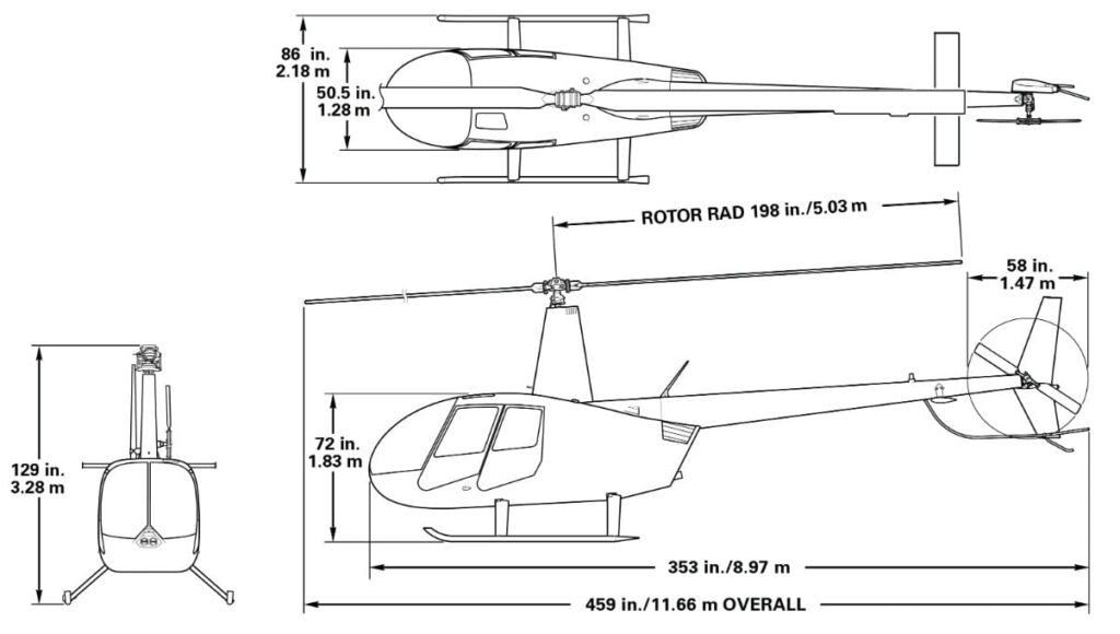 Dimensões Helicóptero Robinson 44