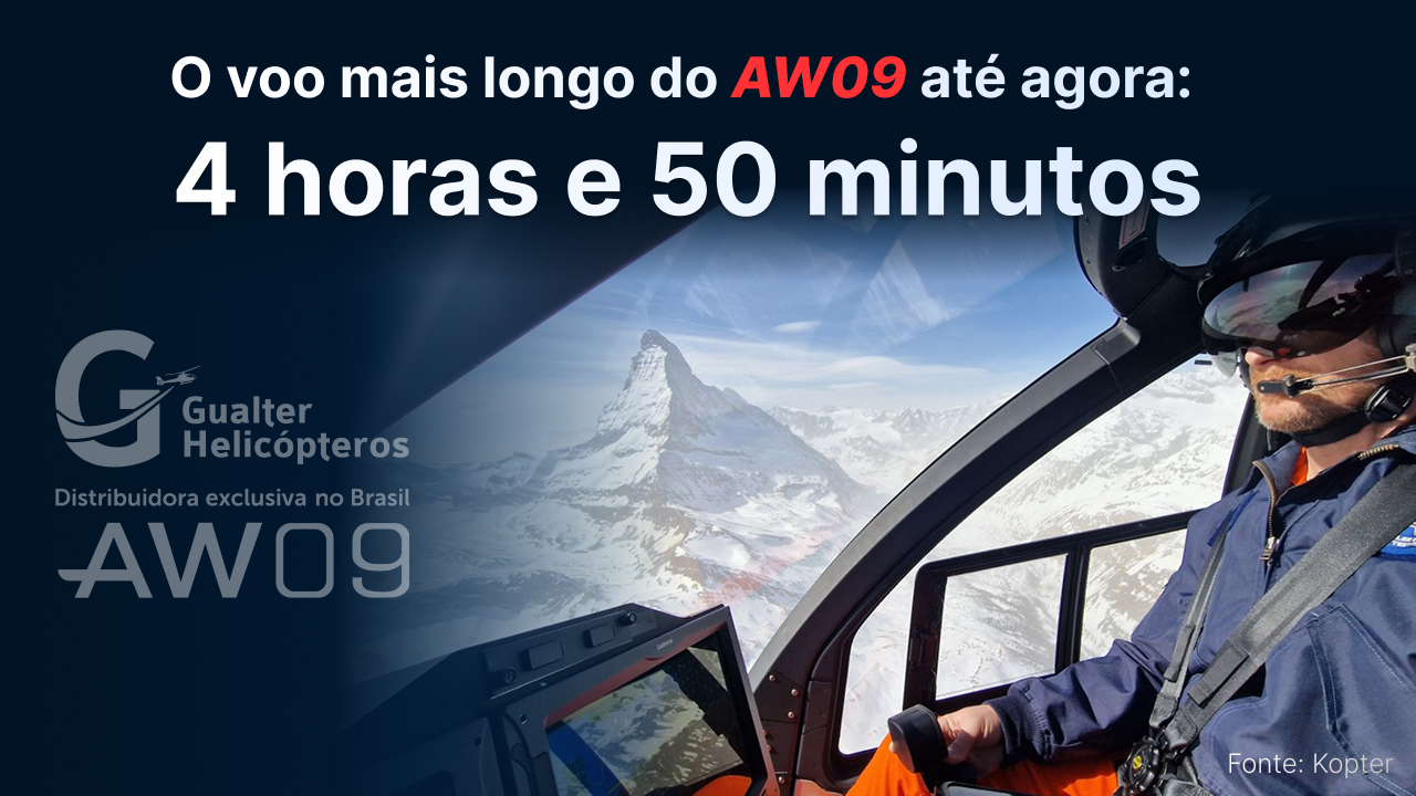 O voo mais longo do AW09 até agora: 4 horas e 50 minutos