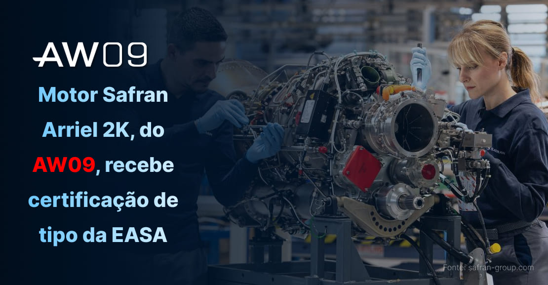 Dois técnicos da Safran montam o motor Arriel 2K na fábrica de Bordes, em imagem que anuncia a certificação EASA do turbomotor que equipa o AW09